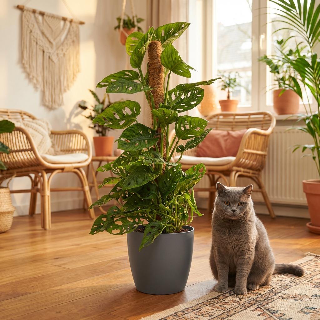 Monkey Mask - Monstera Adansonii Moss Pole - Green - Pot 19cm - Height 90cm