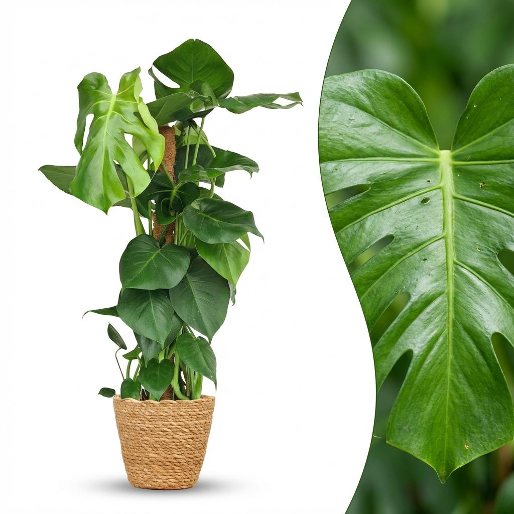 Swiss Cheese Plant - Monstera Deliciosa Moss Pole - 1 Plant - with Basket - Pot 19cm - Height 90cm