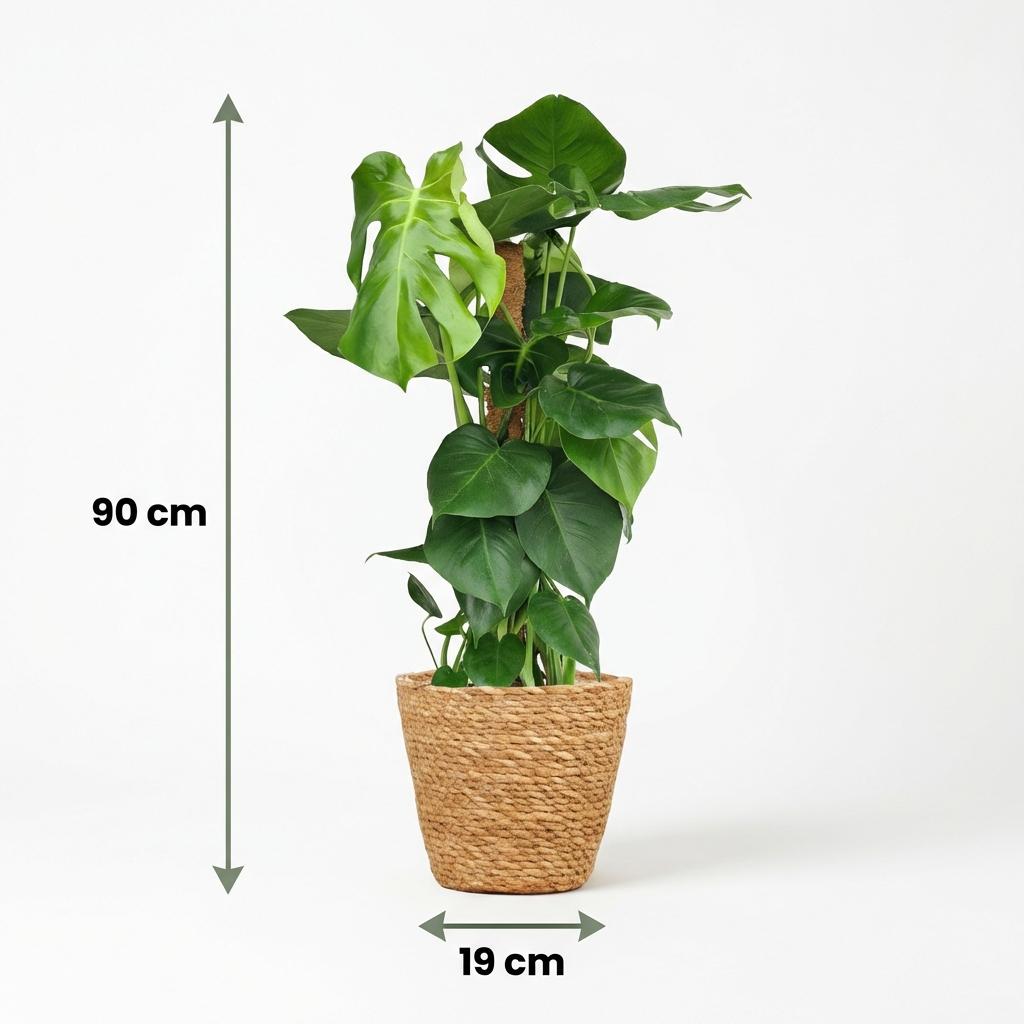 Swiss Cheese Plant - Monstera Deliciosa Moss Pole - 1 Plant - with Basket - Pot 19cm - Height 90cm