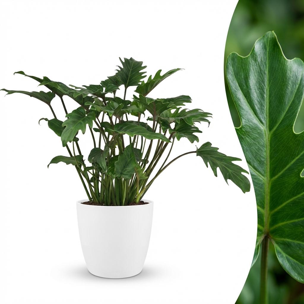 Zimmerpflanze - Philodendron - Philodendron Xanadu - Grün - Pflegeleicht - 1 Pflanze - mit Potter Weiß - Topf 19cm - Höhe 60cm