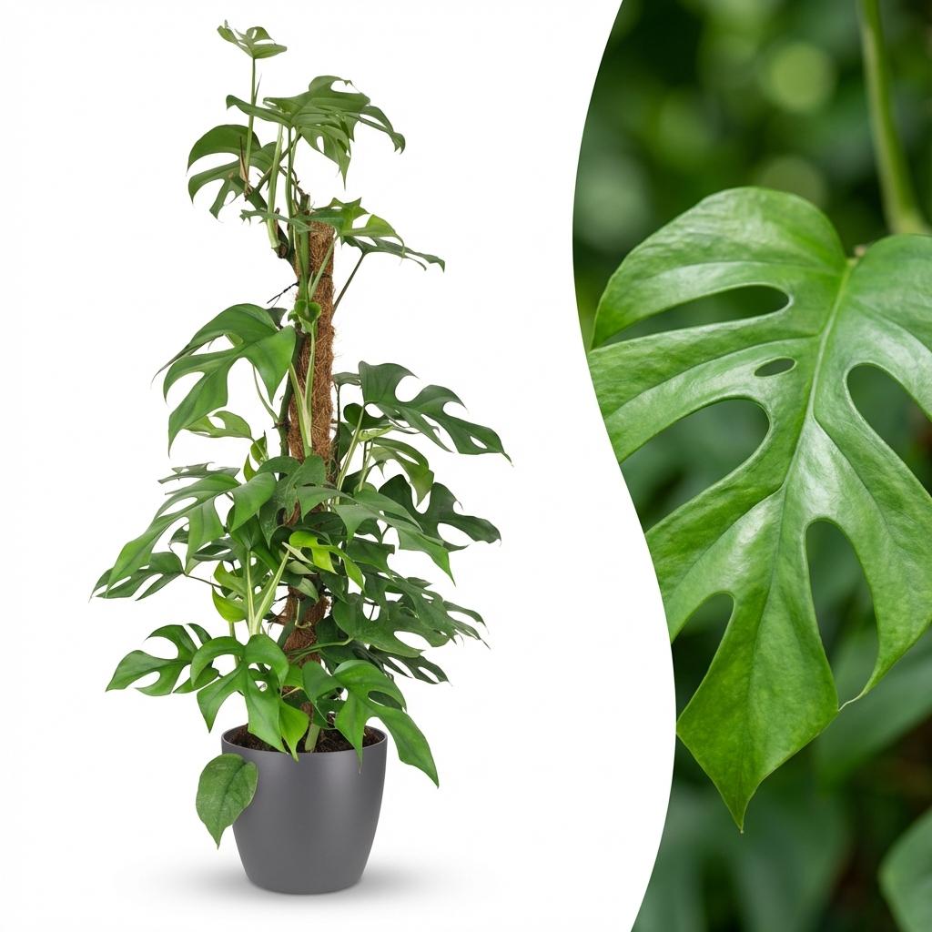 Mini Swiss Cheese Plant - Monstera Minima Moss Pole - with Grey Potter - Pot 19cm - Height 90cm