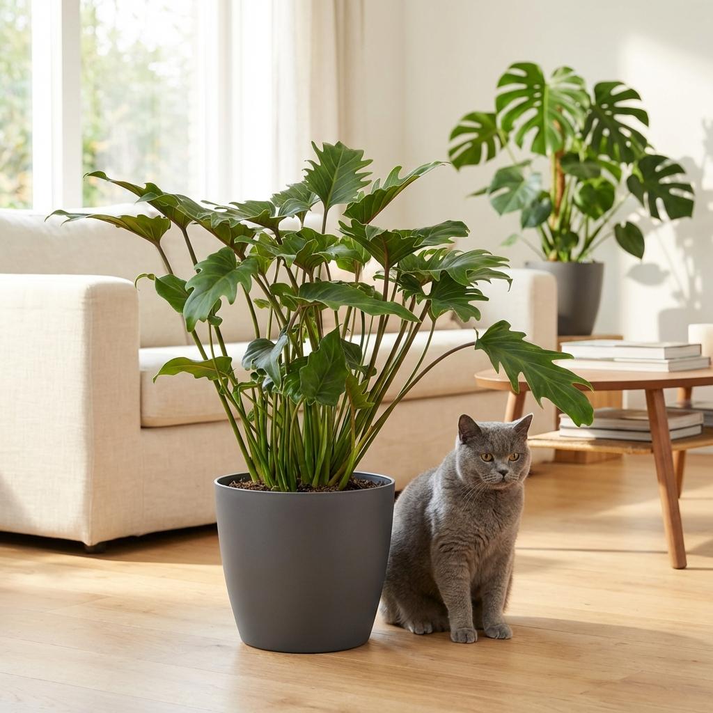 Green boutiQ - Zimmerpflanze - Philodendron - Philodendron Xanadu - Grün - Pflegeleicht - 1 Pflanze - mit Potter Grau - Topf 19cm - Höhe 60cm