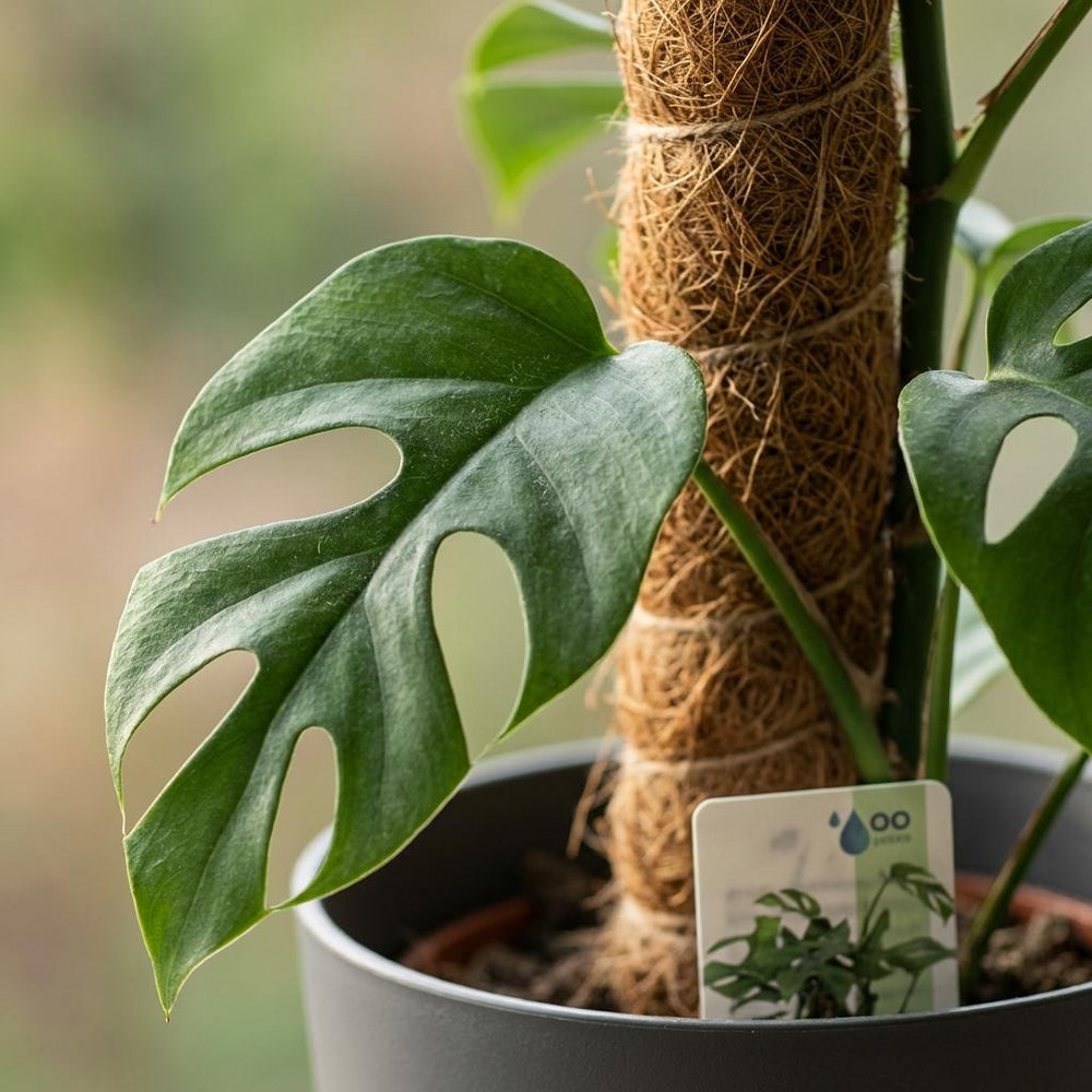 Mini Swiss Cheese Plant - Monstera Minima Moss Pole - with Grey Potter - Pot 19cm - Height 90cm