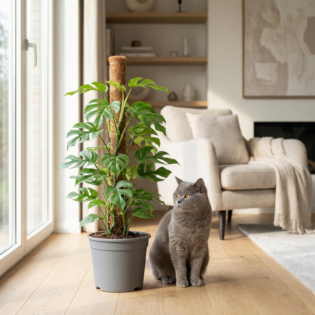 Mini Swiss Cheese Plant - Monstera Minima Moss Pole - with Grey Potter - Pot 19cm - Height 90cm